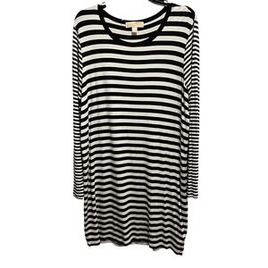 MICHAEL KORS Womens Striped Long Sleeve Tunic Dress Black White XL